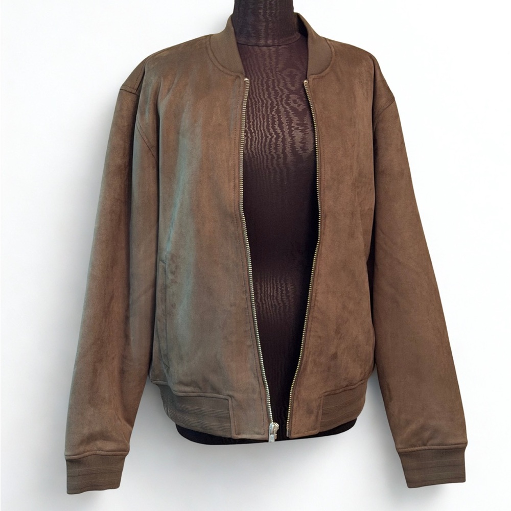 Olive Green Suede Bomber Jacket size Large